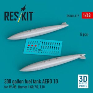 300 gallon fuel tank AERO 1D for AV-8B, Harrier II GR.7/9, T.10 (2 pcs) (3D Printed) (1/48)
