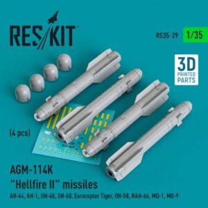 AGM-114K "Hellfire II" missiles (4 pcs) (AH-64, AH-1, UH-60, SH-60, Eurocopter Tiger, OH-58, RAH-66, MQ-1, MQ-9) (1/35)