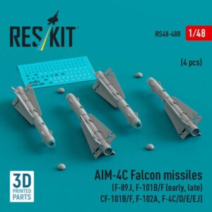 AIM-4C Falcon missiles (F-89J, F-101B/F (early, late), CF-101B/F, F-102A, F-4C/D/E/EJ) (4 pcs) (3d Printed) (1/48)