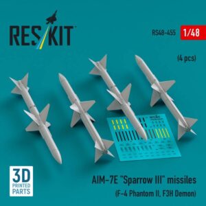 AIM-7E "Sparrow III" missiles (4 pcs) (F-4 Phantom II, F3H Demon) (3D Printed) (1/48)