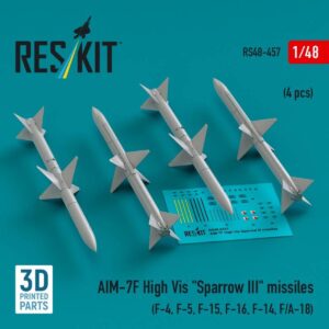 AIM-7F High Vis "Sparrow III" missiles (4 pcs) (F-4, F-5, F-15, F-16, F-14, F/A-18) (3D Printed) (1/48)