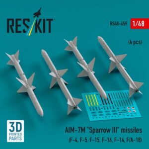 AIM-7M "Sparrow III" missiles (4 pcs) (F-4, F-5, F-15, F-16, F-14, F/A-18) (3D Printed) (1/48)