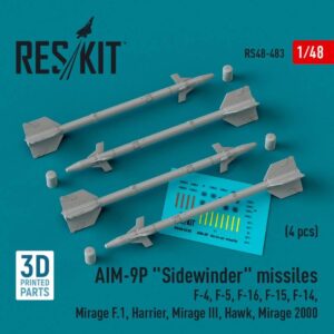 AIM-9P "Sidewinder" missiles (4 pcs) (F-4, F-5, F-16, F-15, F-14, Mirage F.1, Harrier, Mirage III, Hawk, Mirage 2000) (1/48)