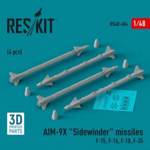 AIM-9X "Sidewinder" missiles (4 pcs) (F-15, F-16, F-18, F-35) (3D Printed) (1/48)