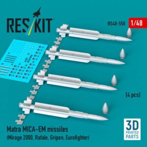 Matra MICA-EM missiles (4 pcs) (Mirage 2000, Rafale, Gripen, Eurofighter) (3D Printed) (1/48)