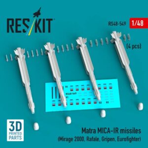 Matra MICA-IR missiles (4 pcs) (Mirage 2000, Rafale, Gripen, Eurofighter) (3D Printed) (1/48)