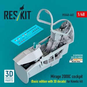 Mirage 2000C cockpit (Basic edition with 3D decals) for Kinetic kit (3D Printed) (1/48)
