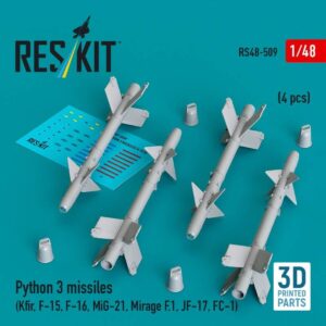 Python 3 missiles (4 pcs) (Kfir, F-15, F-16, MiG-21, Mirage F.1, JF-17, FC-1) (3D Printed) (1/48)