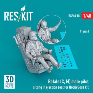 Rafale (C, M) male pilot sitting in ejection seat for HobbyBoss kit (1 pcs) (3D Printed) (1/48)