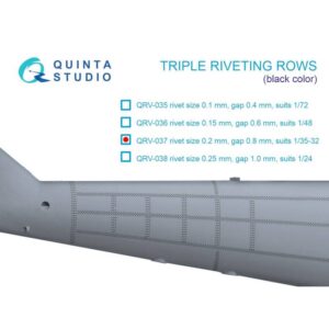 Triple riveting rows (rivet size 0.20 mm, gap 0.8 mm, suits 1/32 scale), Black color, total length 3.7 m/12 ft