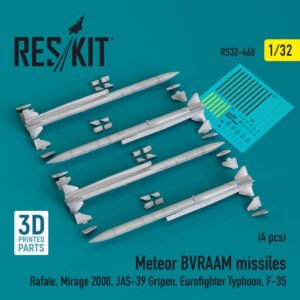 Meteor BVRAAM missiles (4 pcs) (Rafale, Mirage 2000, JAS-39 Gripen, Eurofighter Typhoon, F-35) (3D Printed) (1/32)