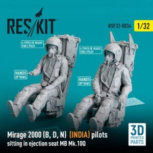 Mirage 2000 (B, D, N) (INDIA) pilots sitting in ejection seat MB Mk.10Q (2 pcs) (3D Printed) (1/32)