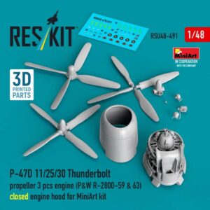P-47D 11/25/30 Thunderbolt propeller (3 pcs), engine (P&W R-2800-59 & 63) closed engine hood for MiniArt kit (3D Printed)